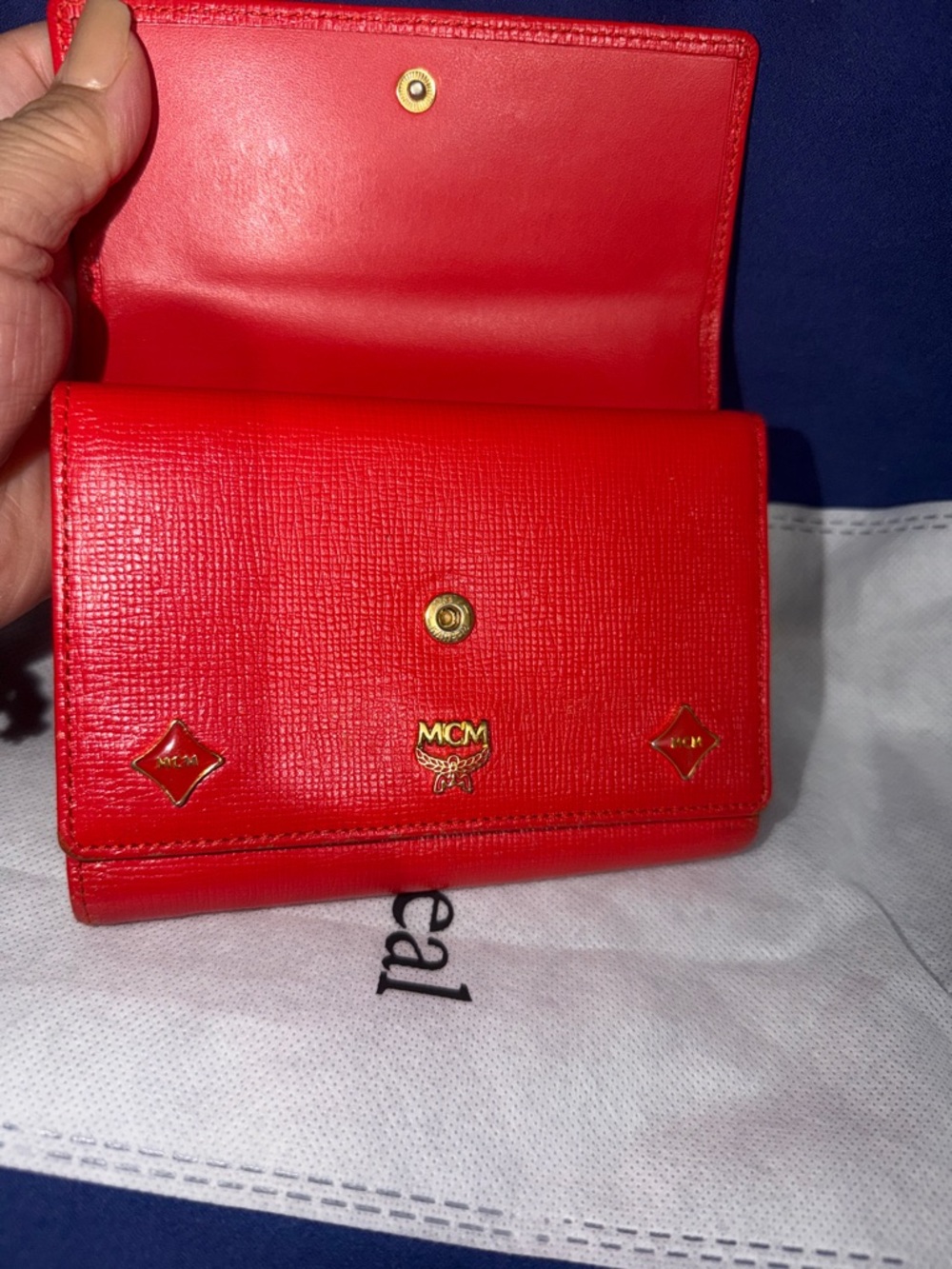 MCM Red Leather Logo Plaque Wallet - Picture 7 of 9